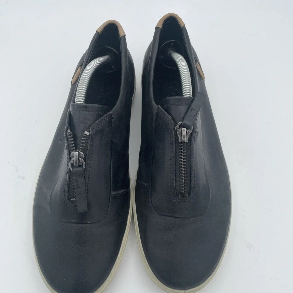 ECCO Biom Zip Slip On Womens Shoes‎ Size 7 Black Leather Comfort Sneakers